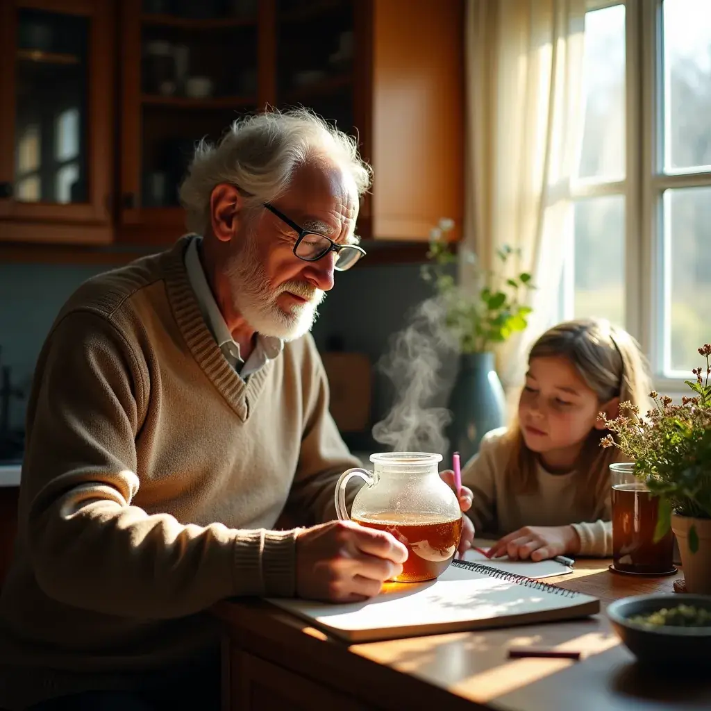 Ambiance chaleureuse autour d'une table avec des amis, partageant du thé.